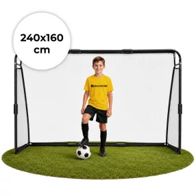   Futballkapu, MOVEPRO JSP-DS8033, 240 x 160 x 80 cm, fekete, acél váz, sűrű szövésű PE háló, habszivacs védőborítás, rögzítővel, időjárásálló, szerszám nélkül összeszerelhető