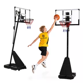   Kosárlabdapalánk, MOVEPRO QSG-S255, mobil, állítható, 150-305 cm magasság, szabadon álló, kerekekkel, acél váz, PC palánk 108 x 69 cm, 45 cm gyűrű, 23 l tölthető talp