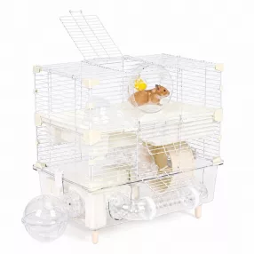   Kisállat ketrec, Petsi NAI-HC51, 44 x 28 x 44,5 cm, fehér, 3 szintes, tartozékokkal, beépített alagútrendszerrel, ajtóval, hordozó fogantyúval