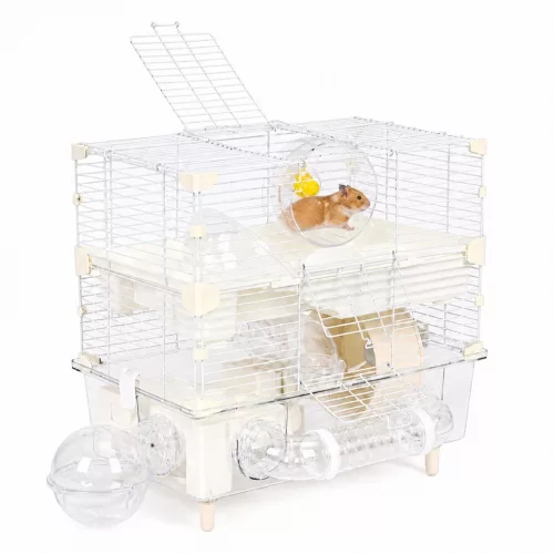 Kisállat ketrec, Petsi NAI-HC51, 44 x 28 x 44,5 cm, fehér, 3 szintes, tartozékokkal, beépített alagútrendszerrel, ajtóval, hordozó fogantyúval
