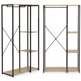   Álló ruhafogas, ModernHome GIC-HS901D-15, világos tölgy, magasság: 167 cm, 1 akasztórúd, 2 polc, acél váz, MDF polcok, teherbírás: 3 kg/akasztórúd, 10 kg/polc