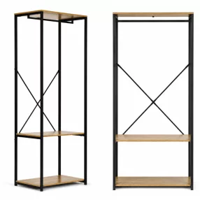   Álló ruhafogas, ModernHome GIC-HS17D-15, világos tölgy, magasság: 167 cm, 1 akasztórúd, 2 polc, acél váz, MDF polcok, teherbírás: 3 kg/akasztórúd, 10 kg/polc
