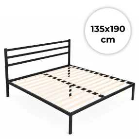   Fém ágykeret, ModernHome GIC-BFWB02, 135 x 190 cm, fekete, fém és fa, fém ágykeret és fejtámla, 400 kg teherbírás