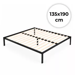   Fém ágykeret, ModernHome GIC-BF03, 135 x 190 cm, fekete, fém és fa, fém ágykeret, minimalista, 400 kg teherbírás