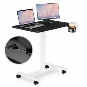   Laptopasztal, ModernHome JNI-PN01-5-1, fekete, 71 x 48 cm, 71,5–112 cm állítható magasság, kerekes, fékezhető görgők, italtartó, fa és fém anyagból, teherbírás: 25 kg