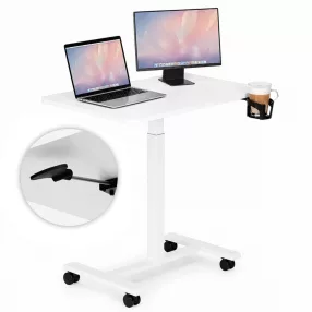   Laptopasztal, ModernHome JNI-PN01-5-5, fehér, 71 x 48 cm, 71,5–112 cm állítható magasság, kerekes, fékezhető görgők, italtartó, fa és fém anyagból, teherbírás: 25 kg
