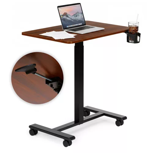 Laptopasztal, ModernHome JNI-PN01-1-16-NP, barna, 70 x 48 cm, 71,5-112 cm állítható magasság, kerekes, fékezhető görgők, italtartó, fa és fém anyagból, teherbírás: 25 kg