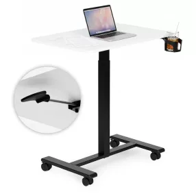   Laptopasztal, ModernHome JNI-PN01-1-5-NP, fehér, 70 x 48 cm, 71,5-112 cm állítható magasság, kerekes, fékezhető görgők, italtartó, fa és fém anyagból, teherbírás: 25 kg