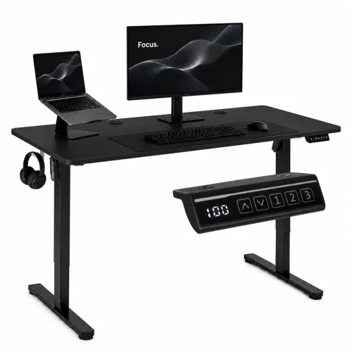 Számítógépasztal, ModernHome JSD-C5-1-1 , fekete, 140 x 60 cm, 72–118 cm elektromosan állítható magasság, fa és fém anyagból, teherbírás: 70 kg