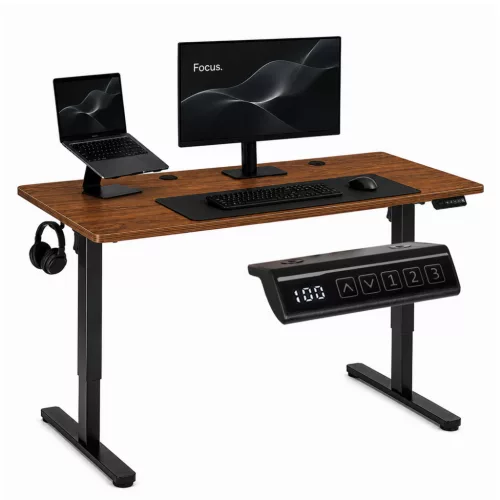 Számítógépasztal, ModernHome JSD-B5-1-19, sötét tölgy, 120 x 60 cm, 72–118 cm elektromosan állítható magasság, fa és fém anyagból, teherbírás: 70 kg