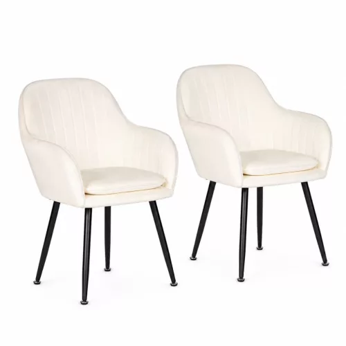Étkezőszék, ModernHome TH-DC2-3, 2 db, krémszínű, 79 x 45 x 41 cm, bársony kárpit, porszórt acél lábak, karfás, teherbírás: 120 kg