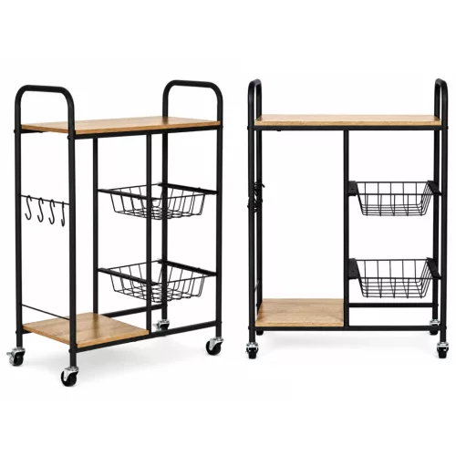 Konyhai tároló, ModernHome GIC-KO85-15, 86,5 x 56,5 x 30 cm, acél váz, MDF polclapok, gurulós, kihúzható kosarakkal, teherbírás: 15 kg