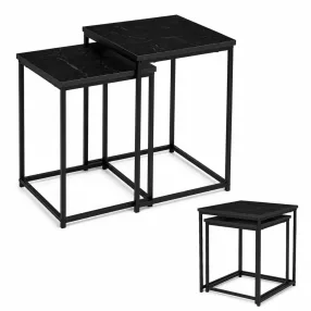   Dohányzóasztal szett, ModernHome GIC-T2S-1-14, fekete, négyzet alakú, 40 x 40 cm és 35 x 35 cm, magasság: 50,5 és 45,5 cm, acél váz, egymás alá tolható