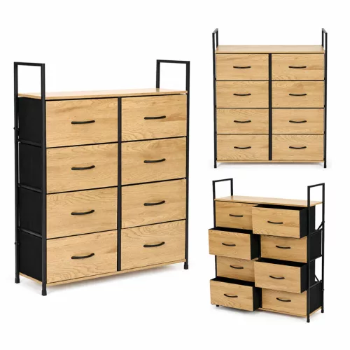Komód, ModernHome GIC-C106-19, 80 x 107 x 24 cm, 8 fiókos, fém váz, textil tárolók, teherbírás: 2 kg/fiók, 5 kg/felső polc