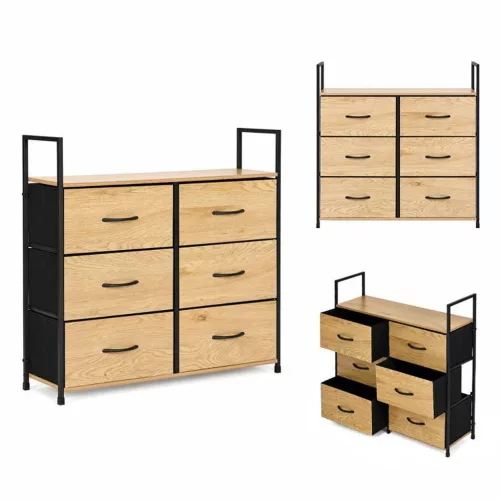 Komód, ModernHome GIC-C105-19, 80 x 87 x 24 cm, 6 fiókos, fém váz, textil tárolók, teherbírás: 2 kg/fiók, 5 kg/felső polc