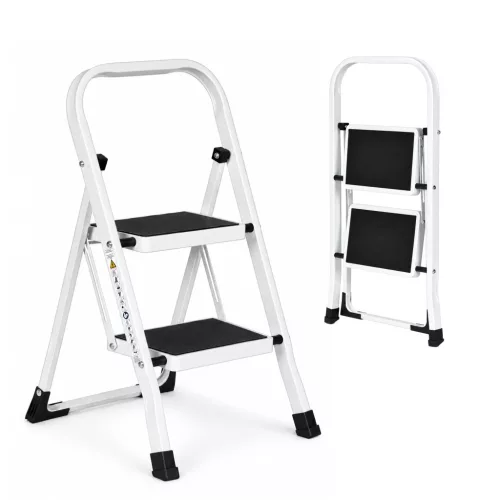 Fellépő, ModernHome LTLA2, 2 fokos, 81 cm, fehér, acél, csúszásgátló, összecsukható