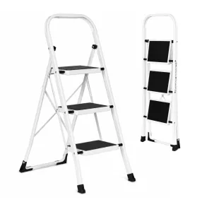   Fellépő, ModernHome LTLA3, 3 fokos, 104,5 cm, fehér, acél, csúszásgátló, összecsukható