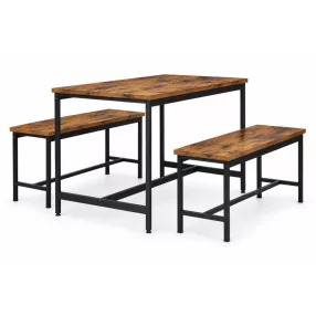   Étkezőasztal 2 paddal, ModernHome CZCY1106075T-7-16, 110 x 60 cm, téglalap alakú, magasság: 75 cm, MDF asztallap, fém váz, 2 db pad: 98 x 30 x 47 cm, fém váz