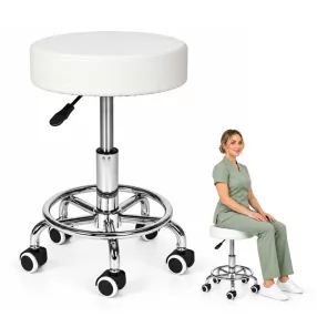   Kozmetikai szék, ModernHome BC007-5-WH, fehér, 51-66 cm állítható magasság, párnázott, forgó, görgős, gázliftes, teherbírás: 115 kg