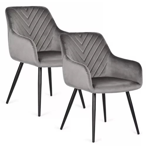 Étkezőszék, ModernHome TIKC-4, 2 db, sötétszürke, 82,5 x 60 x 55 cm, bársony kárpit, porszórt acél lábak, karfás, teherbírás: 120 kg