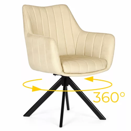 Étkezőszék, ModernHome TIKJ-3, bézs, 82,5 x 59 x 57 cm, bársony kárpit, 360°-ban forgatható, acél lábak, karfás, teherbírás: 120 kg