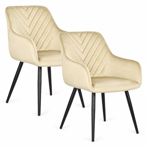 Étkezőszék, ModernHome TIKC-3, 2 db, bézs, 82,5 x 60 x 55 cm, bársony kárpit, porszórt acél lábak, karfás, teherbírás: 120 kg