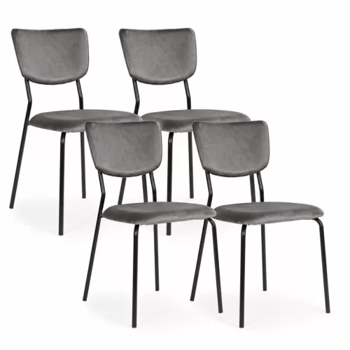 Étkezőszék, ModernHome KJC-4-DG, 4 db, szürke, 83 x 53 x 46 cm, bársony kárpit, porszórt acél lábak, teherbírás: 120 kg