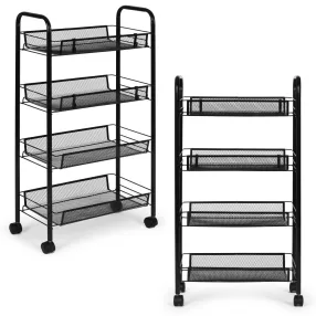   Konyhai tároló, ModernHome  VP4-1, 84 x 45 x 26 cm, fekete, 4 szintes, acél váz, gurulós, teherbírás: 12 kg