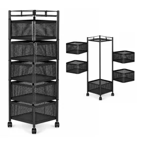   Konyhai tároló, ModernHome VC5-1, 90 x 28 x 28 cm, fekete, 5 szintes, forgatható polcok, porszórt acél, teherbírás: 15 kg