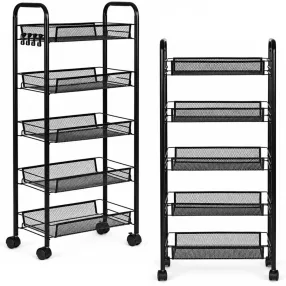  Konyhai tároló, ModernHome VP5-1, 103 x 45 x 26 cm, fekete, 5 szintes, acél váz, gurulós, teherbírás: 15 kg