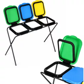   Szemeteszsáktartó állvány, MultiGarden LT3-21, háromzsákos, zsákkapacitás: maximum 120 l, fém keret, 98 x 43 x 75 cm, sárga + zöld + kék fedél