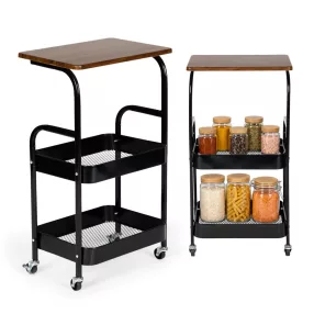   Konyhai tároló, ModernHome VP3-1, 42 x 29 x 75,5 cm, 3 szintes, acél váz, MDF munkalap, gurulós, 4 görgővel (2 fékezhető), teherbírás: 15 kg