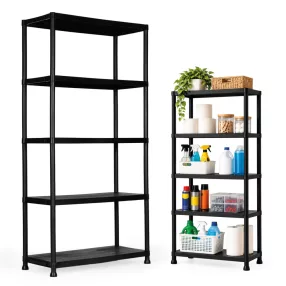   Műhelypolc, ModernHome LTSH5-1, fekete, 90 x 40 x 180 cm, 5 szintes, műanyag, szerszám nélkül összeszerelhető, 38,5 cm polctávolság, polconként 35 kg teherbírás, emelt lábakkal