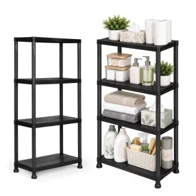   Műhelypolc, ModernHome LTSH4-1, fekete, 61 x 30 x 131 cm, 4 szintes, műanyag, szerszám nélkül összeszerelhető, 36,5 cm polctávolság, polconként 25 kg teherbírás, emelt lábakkal