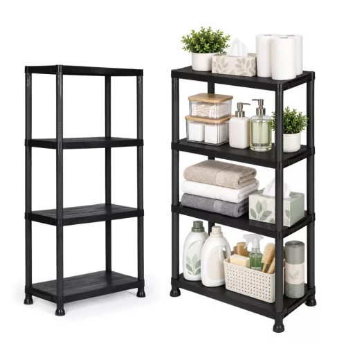 Műhelypolc, ModernHome LTSH4-1, fekete, 61 x 30 x 131 cm, 4 szintes, műanyag, szerszám nélkül összeszerelhető, 36,5 cm polctávolság, polconként 25 kg teherbírás, emelt lábakkal