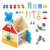 Fa gyerek munkapad, ECOTOYS HM261052, 15 x 16 x 19 cm, 32 elemes, házikó alakú, ajtóval, kalapács, kulcs, csavarhúzó, fűrész, csavarok, anyák, lécek és fogaskerekek, 3 éves kortól