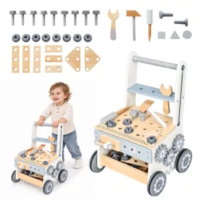   Gyerek munkapad, ECOTOYS HM259825, fa, 27 x 27 x 47 cm, 34 elemes, járássegítő tolókocsi funkcióval, satus munkalappal, formaválogatóval, fogaskerekekkel, tárolórekesszel, kalapács, csavarhúzó, villáskulcs, csavarok és anyák, gumizott kerekekkel