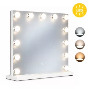   Sminktükör, ModernHome ZMM1-5, 50 x 40 cm, 13 LED izzóval, 3 fényszín (3000K, 4000K, 6000K), érintőpaneles kapcsoló, USB-C tápellátás, állványos