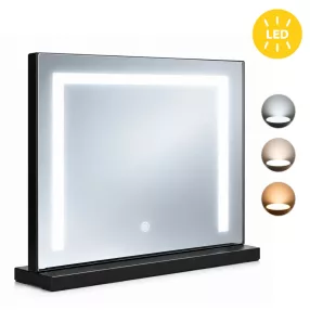   Sminktükör, ModernHome ZMM5-1, fekete, 50 x 40 cm, LED világítás, 3 fényszín (3000K, 4000K, 6000K), érintőpaneles kapcsoló, USB-C tápellátás, állványos