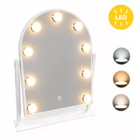  Sminktükör, ModernHome ZMM10-5, 30 x 40 cm, 9 LED izzóval, 3 fényszín (3000K, 4000K, 6000K), érintőpaneles kapcsoló, USB-C tápellátás, állványos