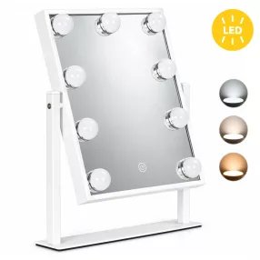   Sminktükör, ModernHome ZMM3-5, 25 x 30 cm, 9 LED izzóval, 3 fényszín (3000K, 4000K, 6000K), érintőpaneles kapcsoló, USB-C tápellátás, állványos