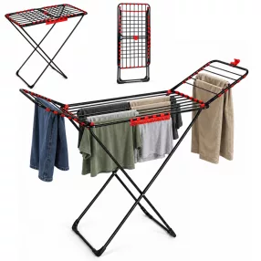   Ruhaszárító, ModernHome BJ-ATT18-7, fekete, 176 x 40 x 112 cm, 18 m szárítófelület, max. 13 kg terhelhetőség, porszórt acél, összecsukható, két lehajtható szárnnyal, akasztókkal, csúszásgátló lábvégekkel