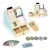 Játék pénztárgép, ECOTOYS TL733038, 18 x 18 x 13,5 cm, fa, fizetési terminállal és kártyaolvasóval, vonalkódolvasóval, nyitható pénzfiókkal, játékpénzzel és bankkártyával, papírtekercs-tartóval, 3 éves kortól