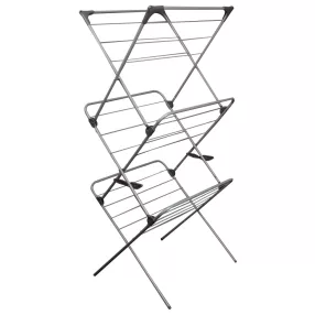   Ruhaszárító, ModernHome JM-3-18G, 3 szintes, 58 × 55 × 138 cm, összecsukható, 15 méter szárítófelülettel, csúszásgátló lábak, acél és műanyag, 58 cm szélesség