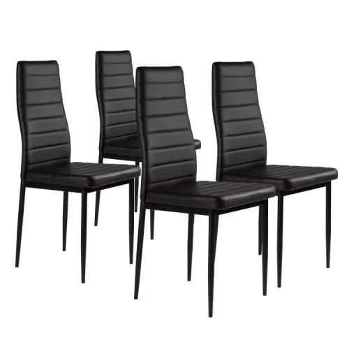 Étkezőszék, ModernHome DC855-4, 4 db, fekete, 98 x 43 x 41 cm, ökobőr kárpit, porszórt acél lábak, magas háttámla, teherbírás: 120 kg