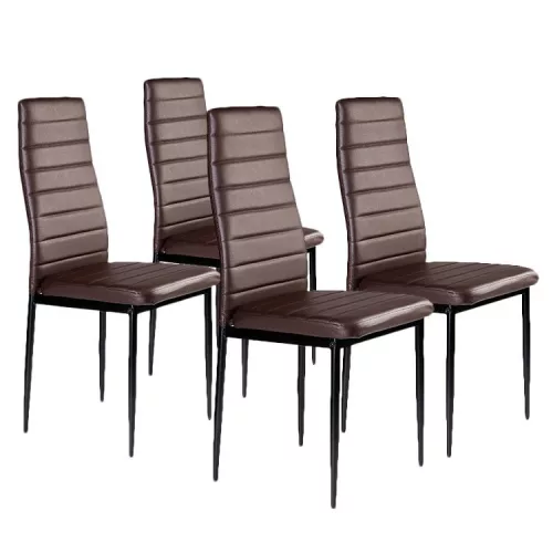 Étkezőszék, ModernHome DC855-4, 4 db, barna, 98 x 43 x 41 cm, ökobőr kárpit, porszórt acél lábak, magas háttámla, teherbírás: 120 kg