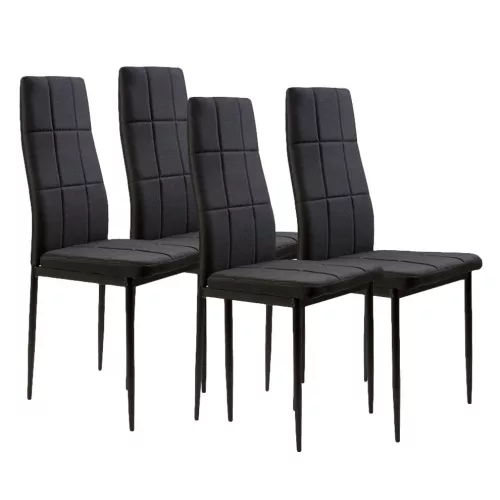 Étkezőszék, ModernHome DC860-4, 4 db, fekete, 98 x 42 x 42 cm, steppelt kárpit, porszórt acél lábak, magas háttámla, teherbírás: 120 kg