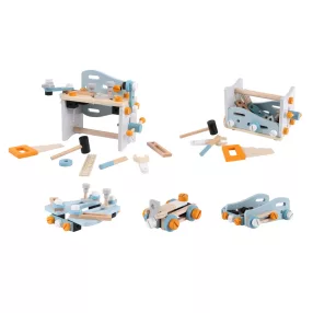   Építőkészlet, ECOTOYS 1182N, fa, 52 tartozékkal, csavarozható elemekkel, kreatív, készségfejlesztő, 3 éves kortól
