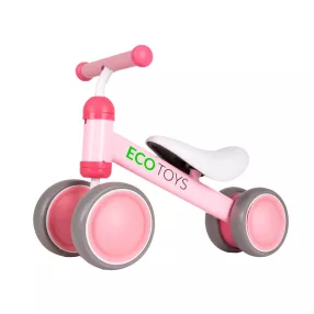   Négykerekű futóbicikli, ECOTOYS JM-118, rózsaszín, EVA habkerekek, műanyag váz, ülésmagasság: 22 cm, kormányfordulás határoló, 18 hónapos kortól