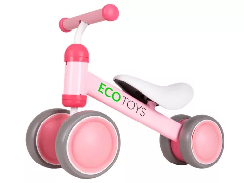 Négykerekű futóbicikli, ECOTOYS JM-118, rózsaszín, EVA habkerekek, műanyag váz, ülésmagasság: 22 cm, kormányfordulás határoló, 18 hónapos kortól
